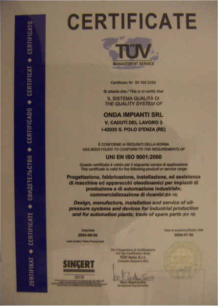 certificato iso 9001